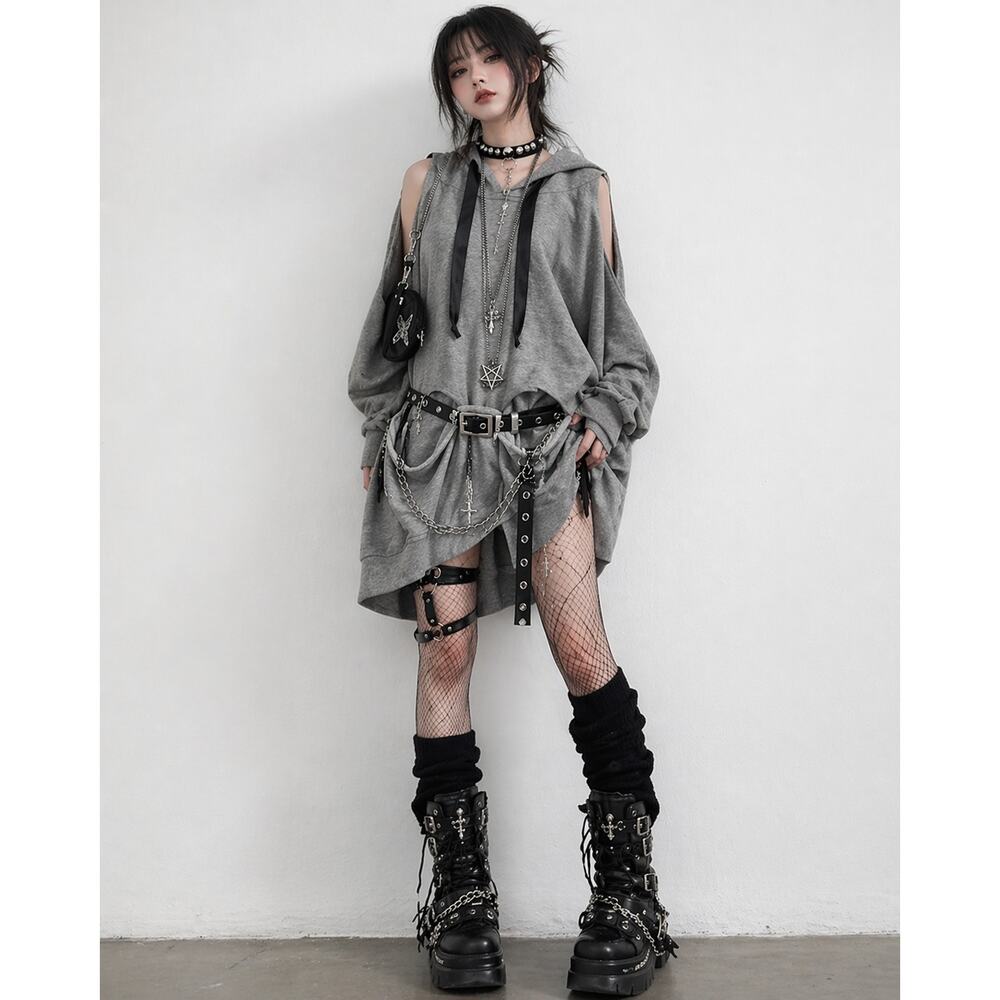 Poster Girl NWT Dolls Kill Sweatshirt Dress Gray XS Oversized Grunge Emo Punk